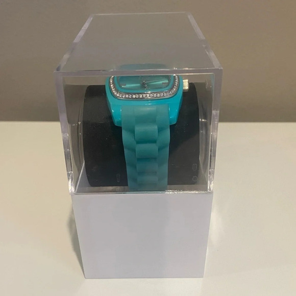TKO Square Face Watch with Silicone and Rhinestones Aqua Blue EUC - Picture 10 of 10